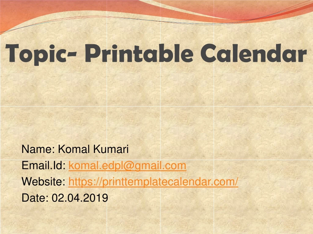 topic printable calendar