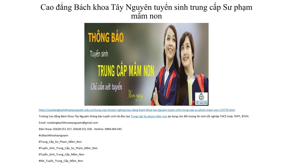 cao ng b ch khoa t y nguy n tuy n sinh trung c p s ph m m m non