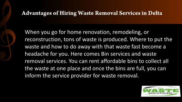 Advantages of Hiring Waste Removal Services in Delta