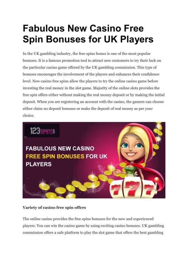 Fabulous New Casino Free Spin Bonuses for UK Players