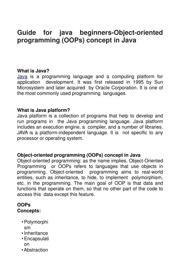 Object-oriented programming (OOPs) concept in Java