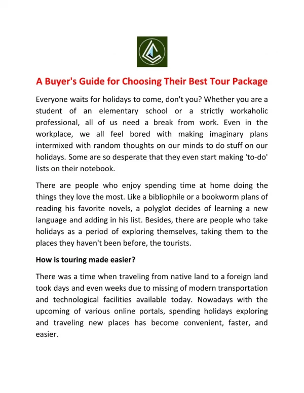 A Buyer's Guide for Choosing Their Best Tour Package