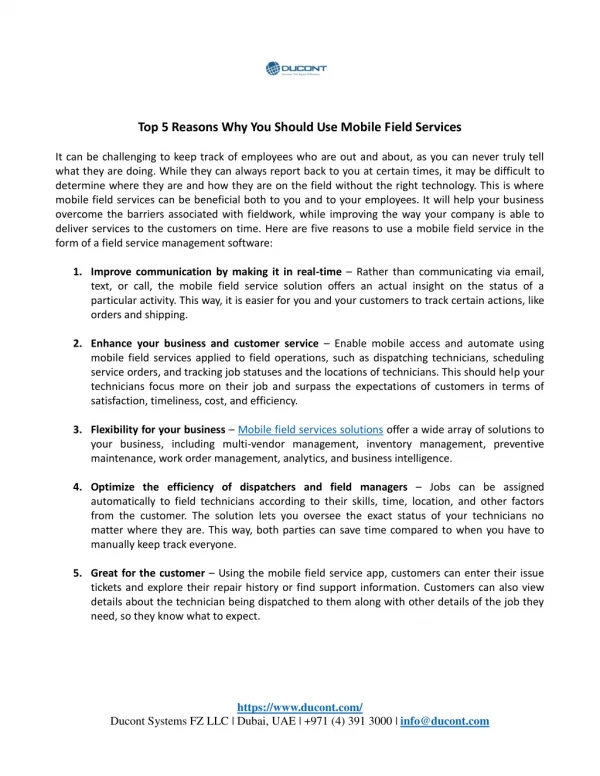 Top 5 Reasons Why You Should Use Mobile Field Services