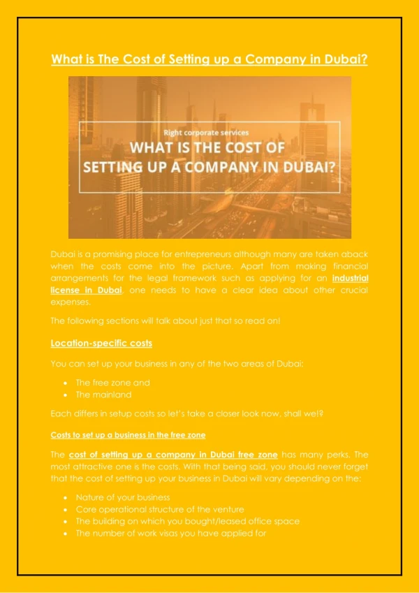 What is The Cost of Setting up a Company in Dubai?
