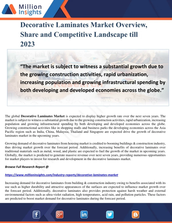 Decorative Laminates Market Overview, Share and Competitive Landscape till 2023