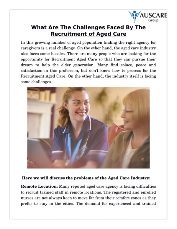 What Are The Challenges Faced By The Recruitment of Aged Care