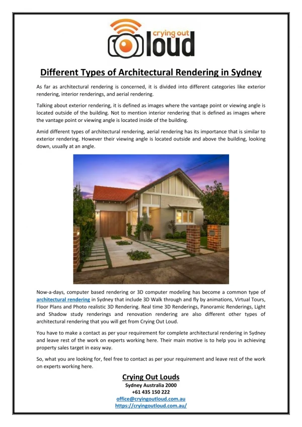 Different Types of Architectural Rendering in Sydney