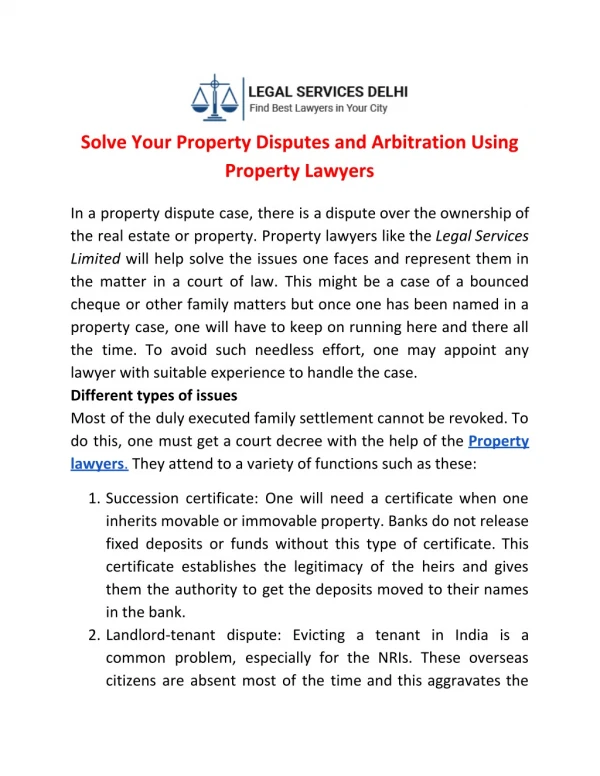 Solve Your Property Disputes and Arbitration Using Property Lawyers