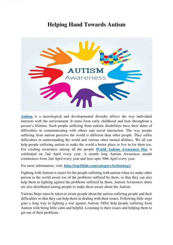 Helping Hand Towards Autism