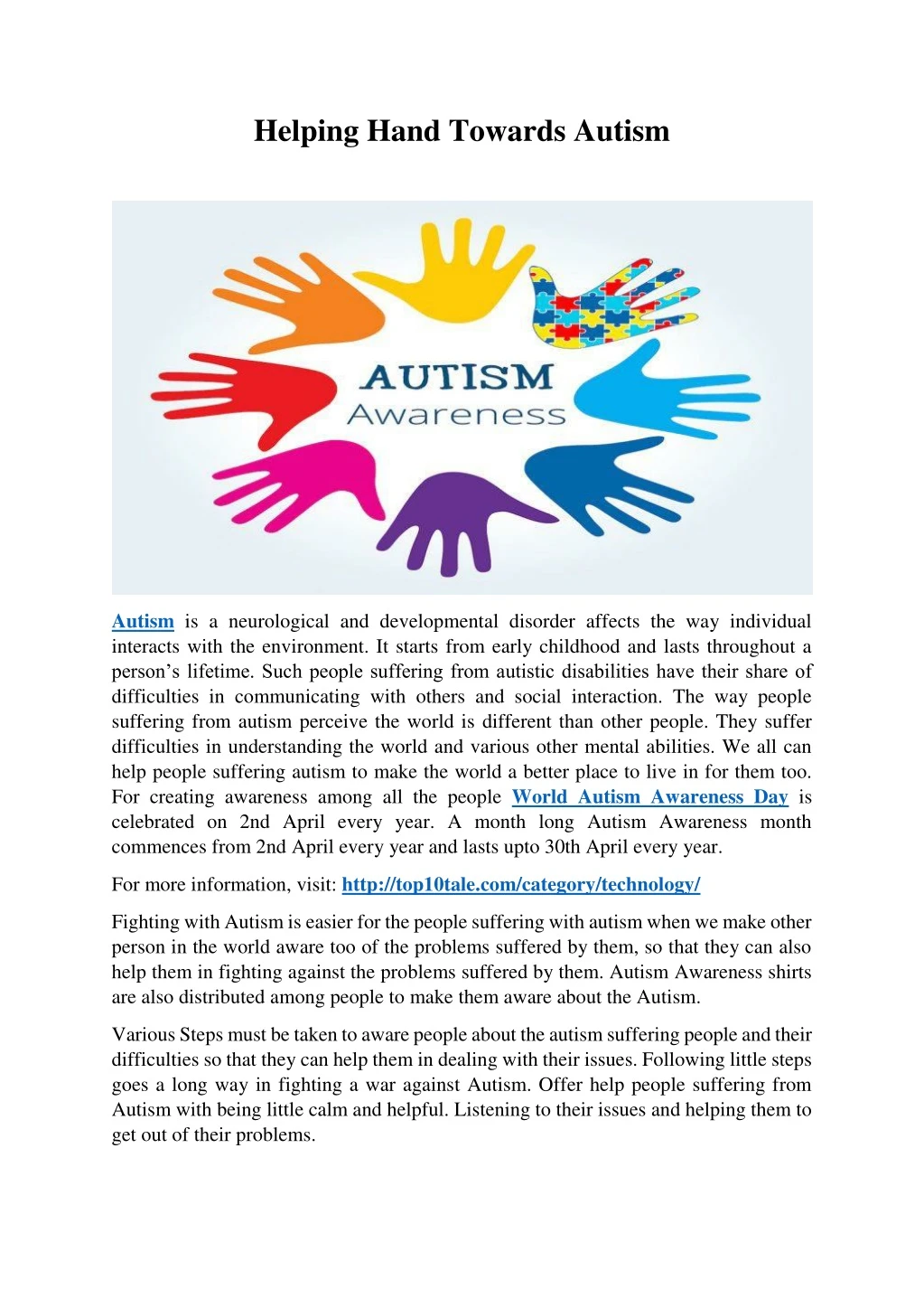 helping hand towards autism
