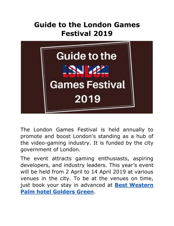 Guide to the London Games Festival 2019