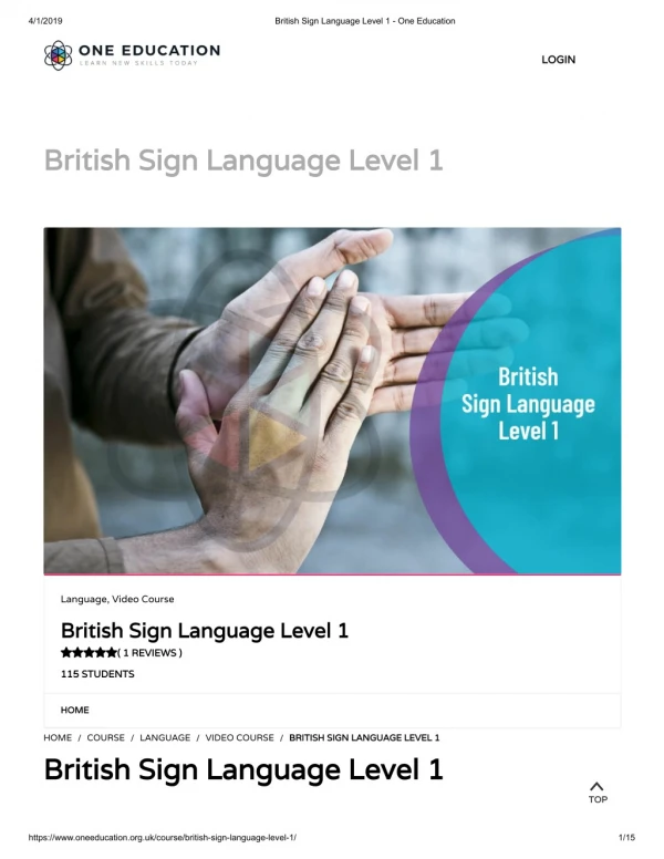 British Sign Language Level 1 - One Education