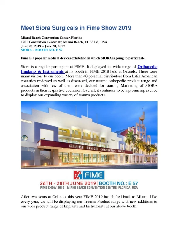 Meet Siora Surgicals in Fime Show 2019