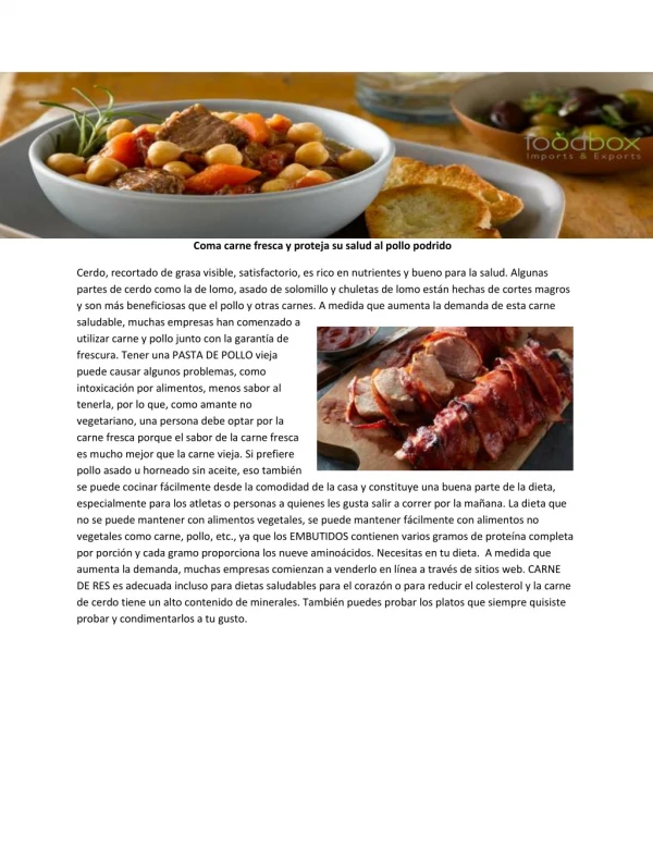 coma carne fresca y proteja su salud al pollo