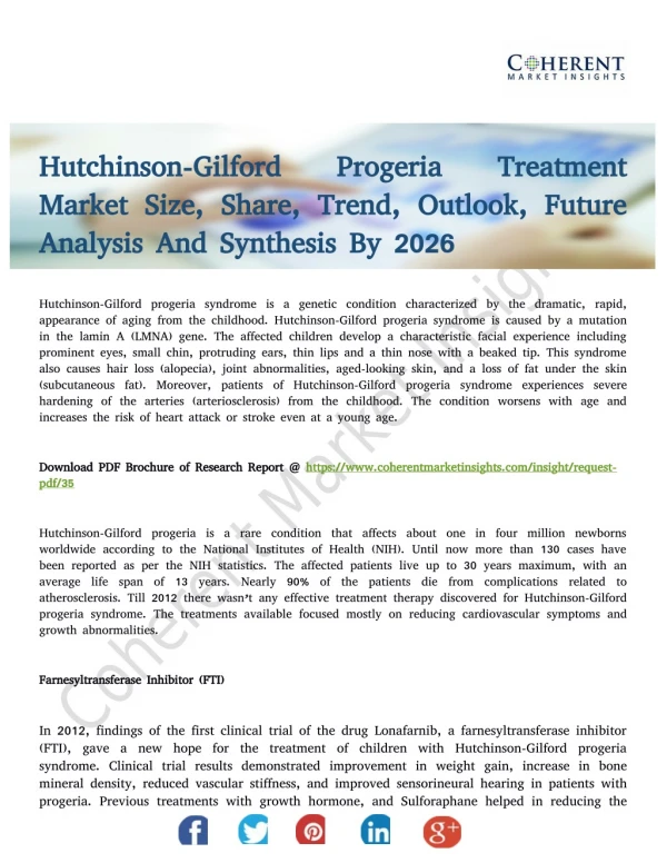 Hutchinson-Gilford Progeria Treatment Market Trends Estimates High Demand by 2026