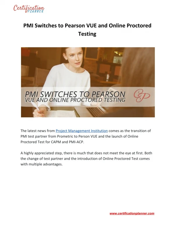 PMI Switches to Pearson VUE and Online Proctored Testing