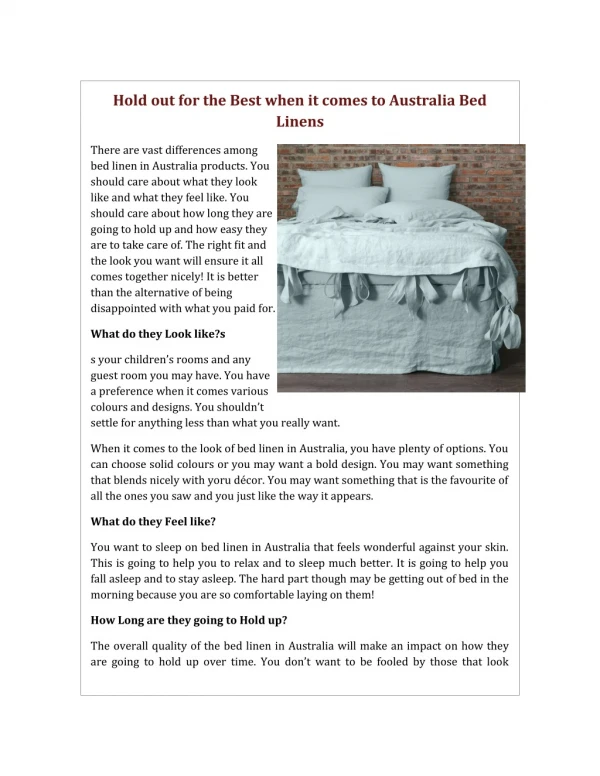 Hold out for the Best when it comes to Australia Bed Linens