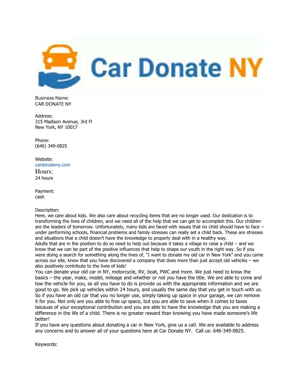 business name car donate ny