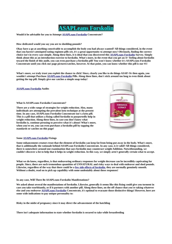 ASAPLeans Forskolin Strategies Revealed