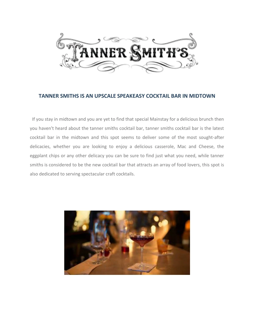 tanner smiths is an upscale speakeasy cocktail