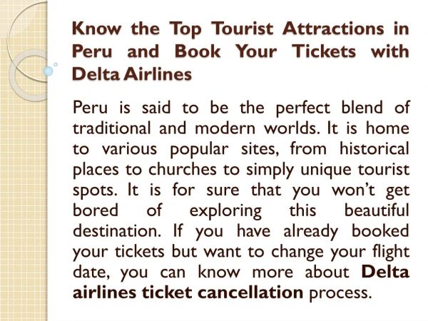 Know the Top Tourist Attractions in Peru and Book Your Tickets with Delta Airlines