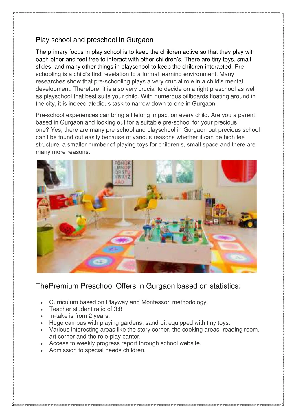 play school and preschool in gurgaon