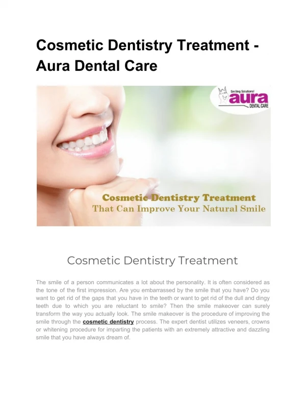 Cosmetic Dentistry Treatment - Aura Dental Care