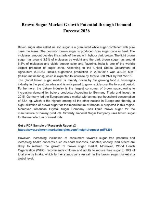 Brown Sugar Market Growth Potential through Demand Forecast 2026