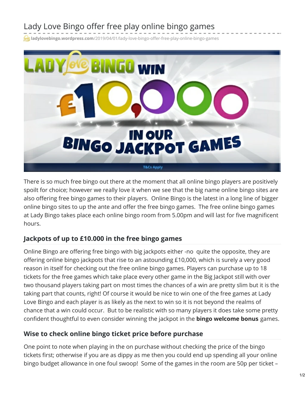 lady love bingo offer free play online bingo games