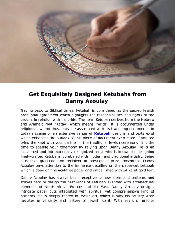 Get Exquisitely Designed Ketubahs from Danny Azoulay