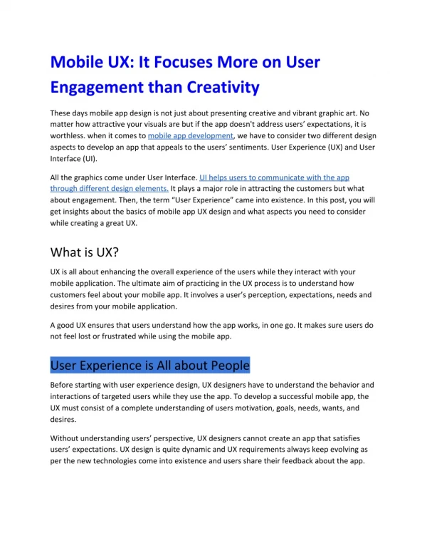 Mobile UX: It Focuses More on User Engagement than Creativity