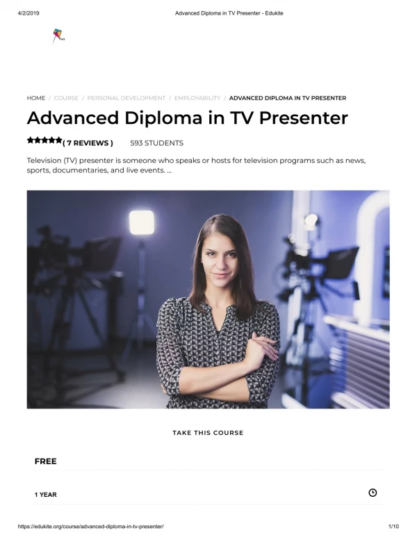 Advanced Diploma in TV Presenter - Edukite