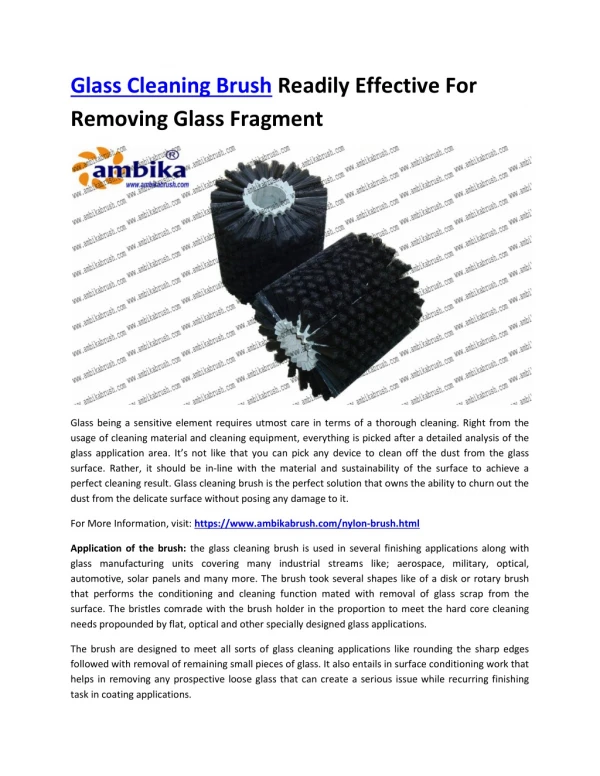 Glass Cleaning Brush Readily Effective For Removing Glass Fragment
