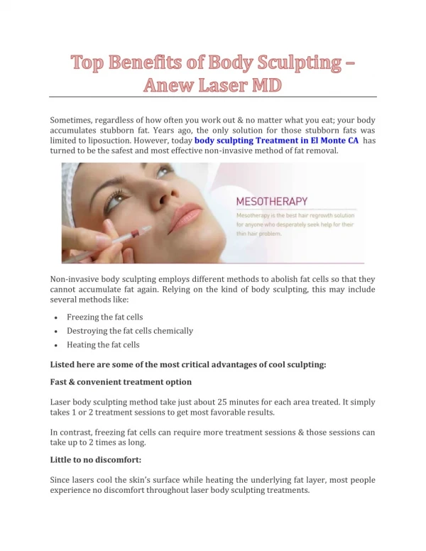 Top Benefits of Body Sculpting - Anew Laser MD