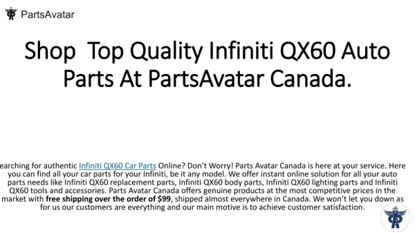Buy Best Quality Infiniti QX60 Parts At PartsAvatar.