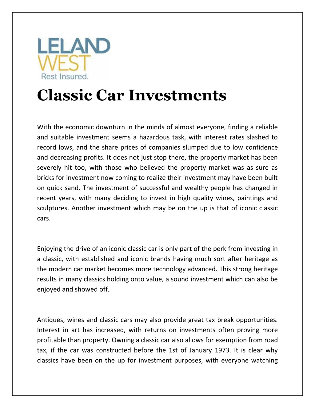 classic car investments