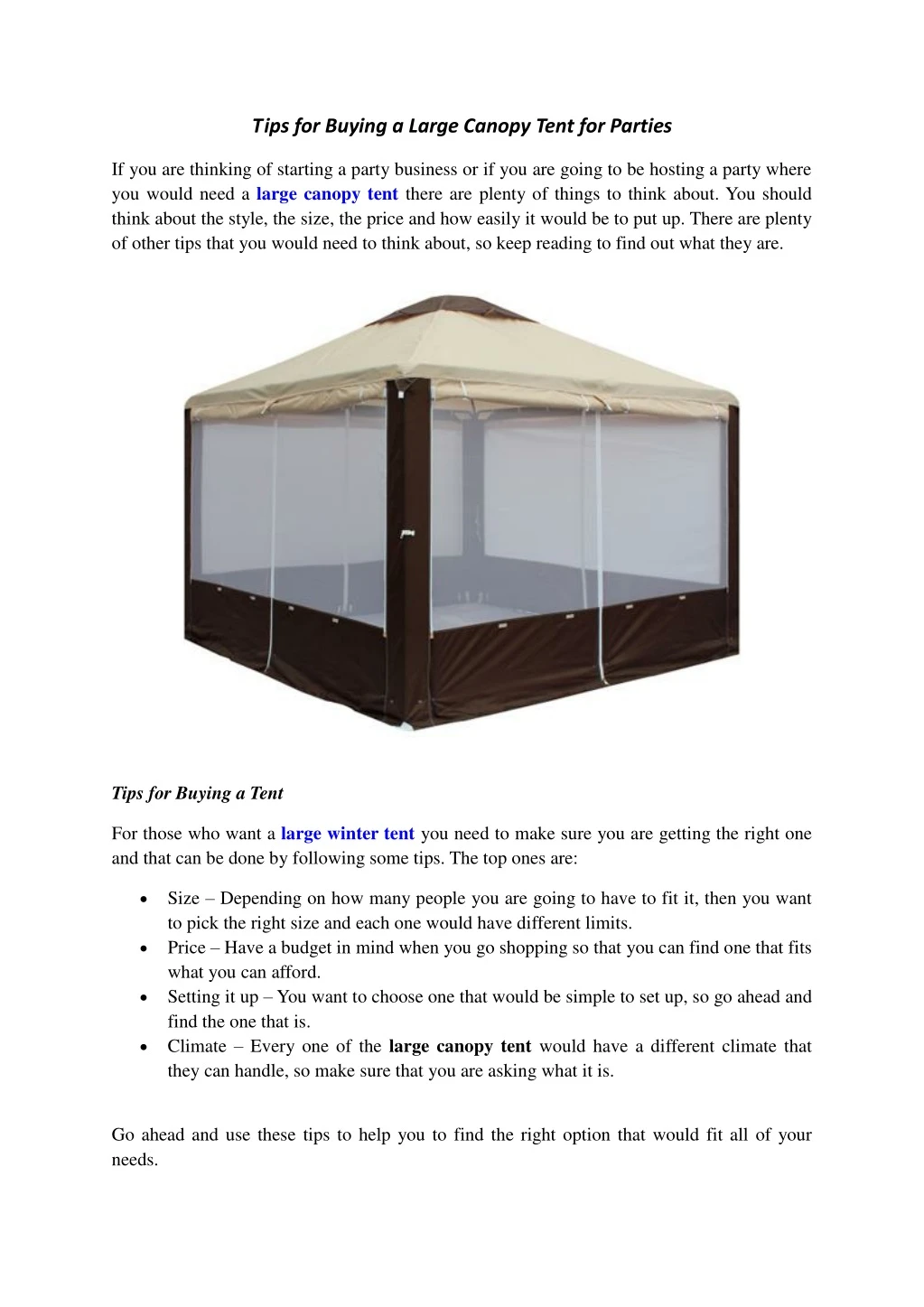tips for buying a large canopy tent for parties