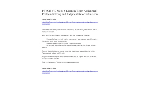 PSYCH 640 Week 5 Learning Team Assignment Problem Solving and Judgment//tutorfortune.com