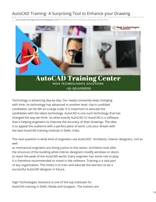 AUTOCAD TRAINING INSTITUTE? It's Easy If You Do It Smart
