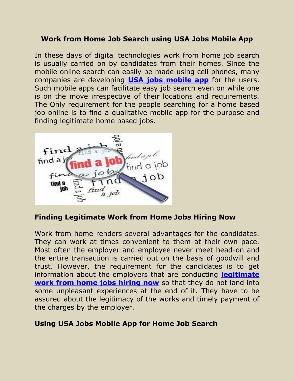 work from home job search using usa jobs mobile