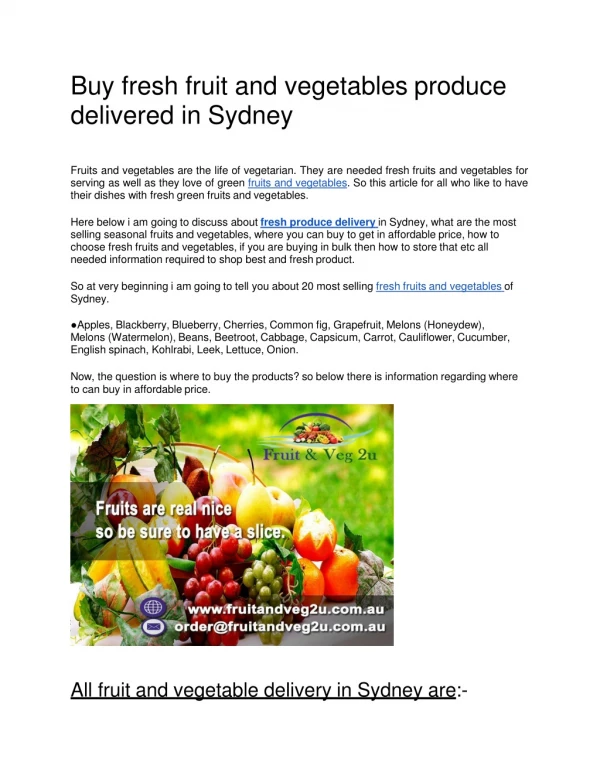 Buy fresh fruit and vegetables produce delivered in Sydney