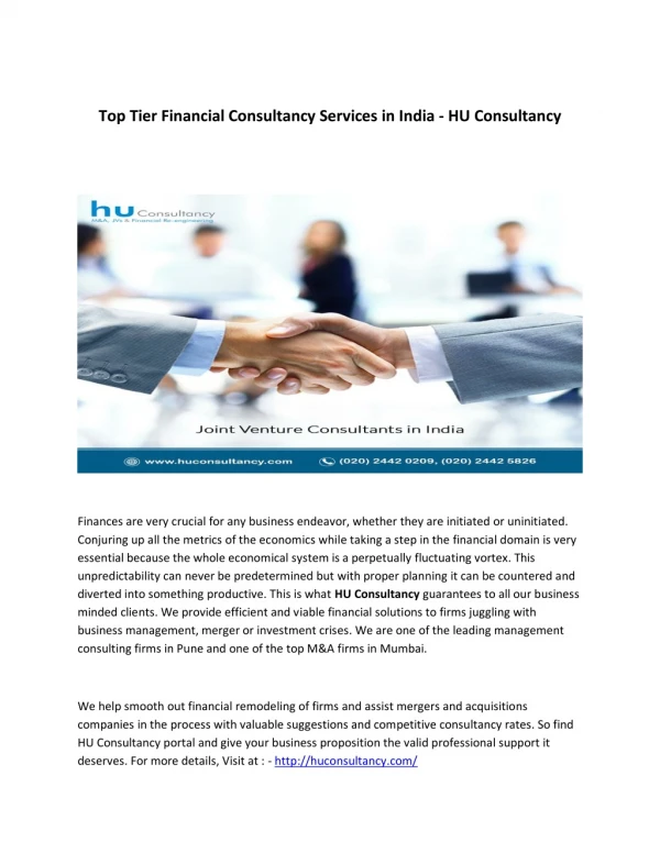 Quality Financial Consultancy Services in Indiaby HU Consultancy