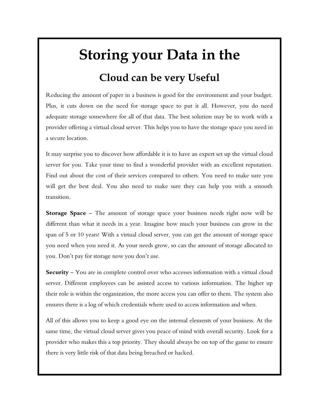 storing your data in the