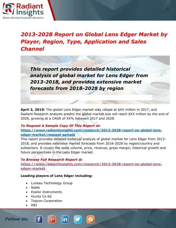 Global Lens Edger Market Size, Demand, Revenue and Trends To 2028