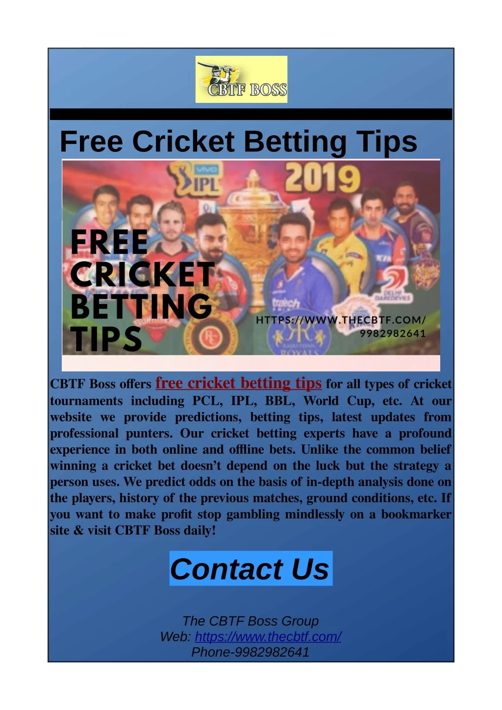 free cricket betting tips