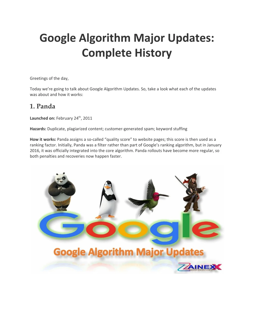 google algorithm major updates complete history