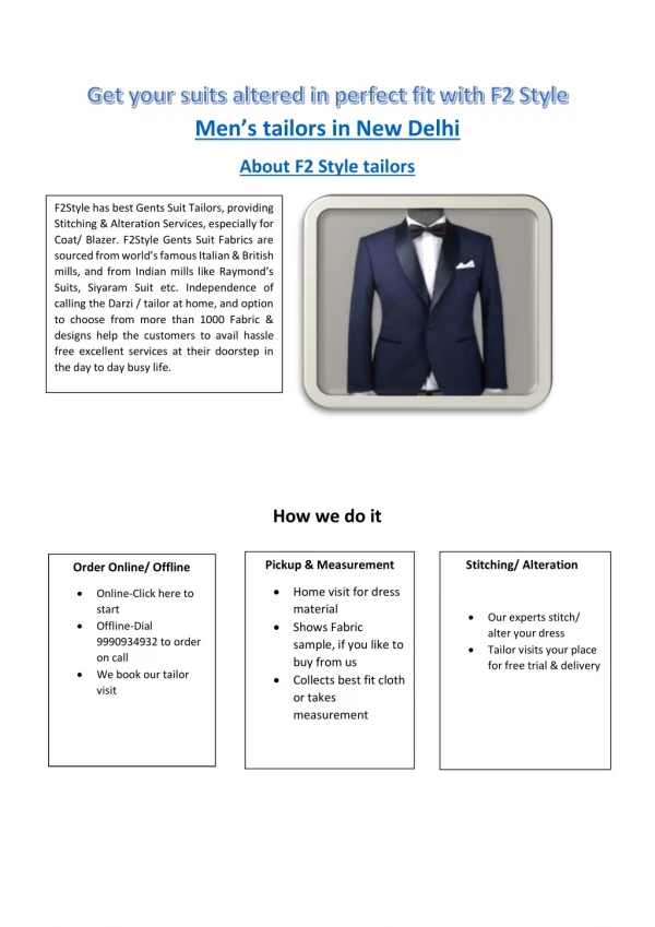 Get Your Suits Altered in perfect fit With F2 Style | Gents Tailors near me