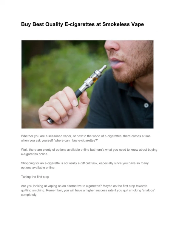 Buy Best Quality E-cigarettes at Smokeless Vape