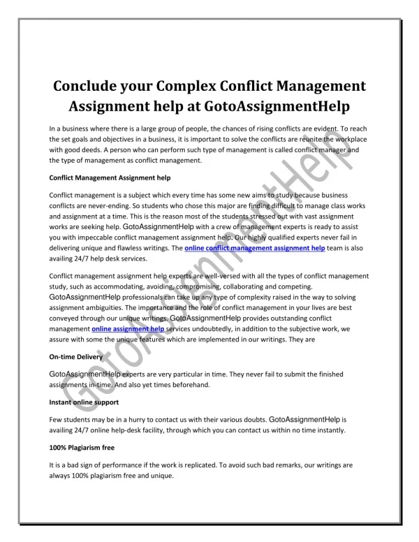 Conflict Management Assignment Help Online | GotoAssignmentHelp