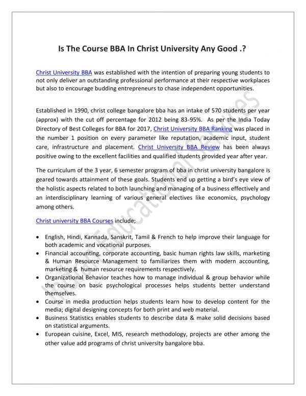 Is The Course BBA In Christ University Any Good .?